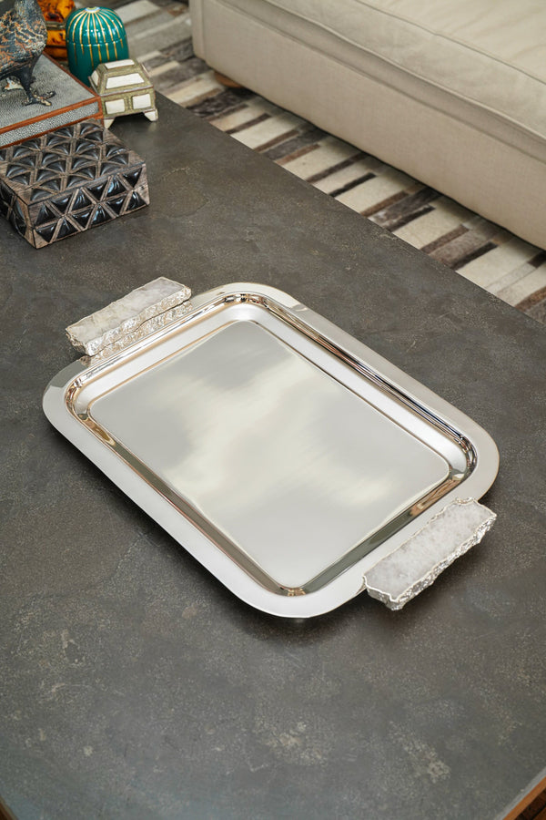 Hospitality Tray, Silver & Crystal