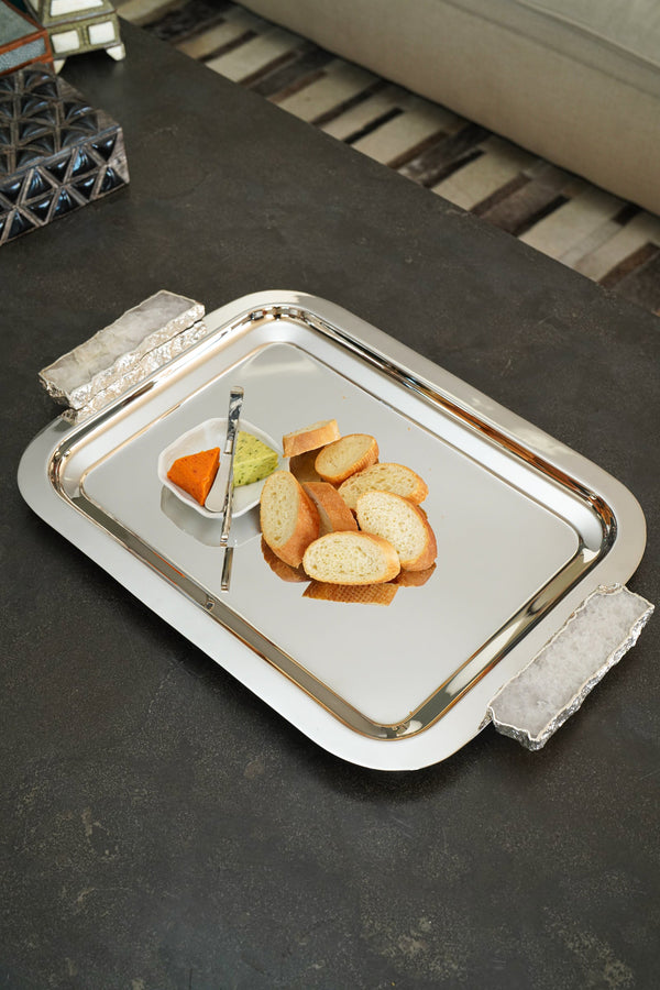 Hospitality Tray, Silver & Crystal