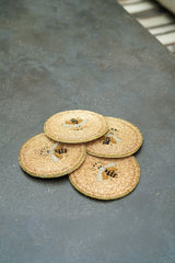 Set of 4 Handmade Bee Beaded Coasters, Gold